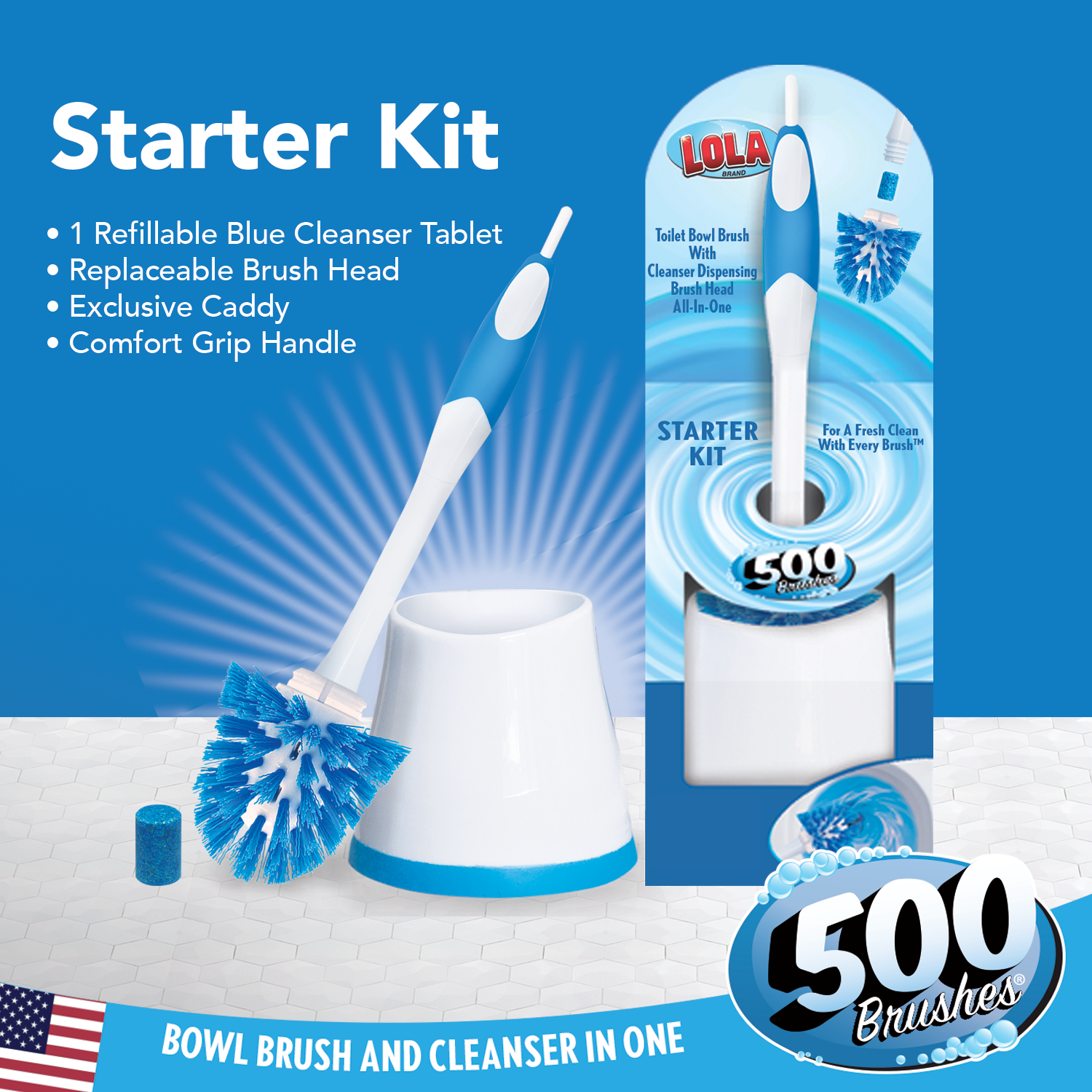 500 Brushes - Replacement Brush Head For Toilet Bowl Brush | New Innovative Cleanser Dispensing Toilet Brush Head | Durable Nylon Treated Fiber Bristles | Odor Free & Rust-Resistant | Reusable - 1 Pack